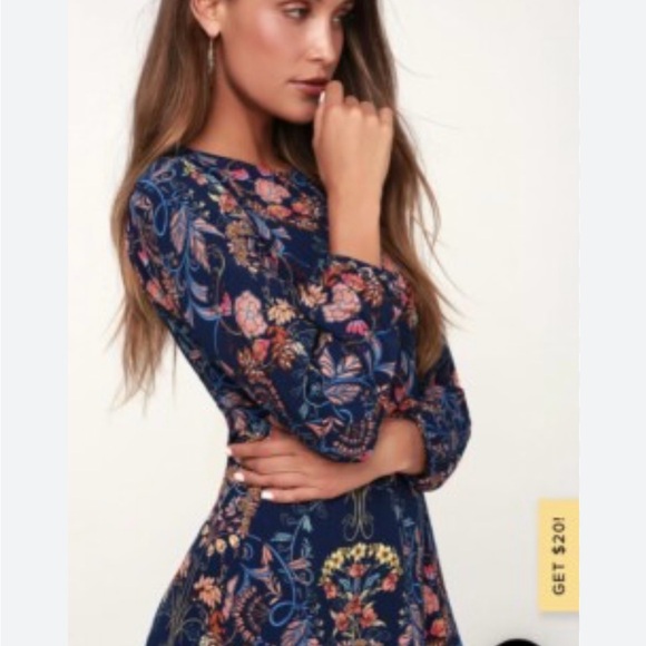 Madeline Navy Floral Dress with Long Sleeves - Picture 4 of 4